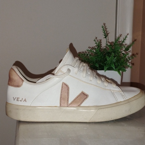 Veja Shoes - Veja Campo Leather Sneakers. Womens size 9. White & Light Copper in color.